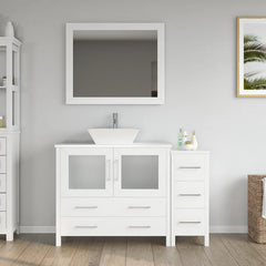 Vanity Art 48"  Single Basin Bathroom Vanity with White Engineered Marble Top and Mirror - VA3136-48