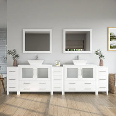 Vanity Art 108"  Double Basin Bathroom Vanity with White Engineered Marble Top and Mirror - VA3136-108