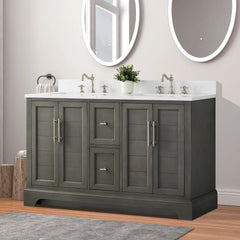 Vanity Art 54-Inch54 in. W x 22 in. D x 34.5 in. H Double Sink Freestanding Bathroom Vanity with Engineered Marble Top - VA5054