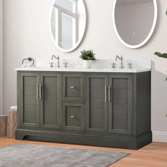 Vanity Art 60-Inch Double Sink Freestanding Bathroom Vanity with Engineered Marble Top - VA5060-D
