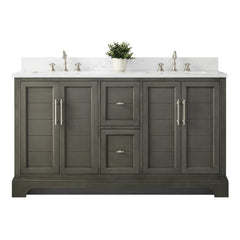 Vanity Art 60-Inch Double Sink Freestanding Bathroom Vanity with Engineered Marble Top - VA5060-D