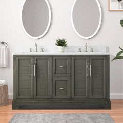 Vanity Art 60-Inch Double Sink Freestanding Bathroom Vanity with Engineered Marble Top - VA5060-D