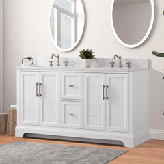 Vanity Art 60-Inch Double Sink Freestanding Bathroom Vanity with Engineered Marble Top - VA5060-D