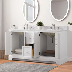 Vanity Art 60-Inch Double Sink Freestanding Bathroom Vanity with Engineered Marble Top - VA5060-D