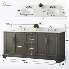 Vanity Art 72-Inch Double Sink Freestanding Bathroom Vanity with Engineered Marble Top - VA5072-D