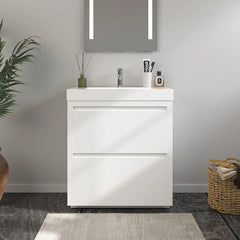 Vanity Art 30-Inch  Bathroom Vanity in White with Single Basin Vanity Top in White Resin - VA6030WF
