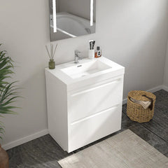 Vanity Art 30-Inch  Bathroom Vanity in White with Single Basin Vanity Top in White Resin - VA6030WF