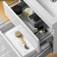 Vanity Art 30-Inch Bathroom Wall Hung LED Vanity in White w/ Single Basin Vanity Top in White Resin - VA6030WL