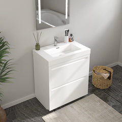 Vanity Art 24-Inch Bathroom Vanity in White with Single Basin Vanity Top in White Resin - VA6024WF