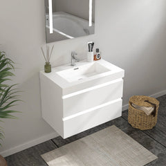 Vanity Art 36-Inch  Bathroom Wall Hung LED Vanity in White w/ Single Basin Vanity Top in White Resin - VA6036WL