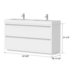 Vanity Art Annecy 48-Inch Bathroom Vanity in White with Double Basin Top in White Resin - VA6048DWF
