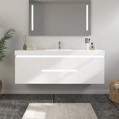 Vanity Art 48- Inch Bathroom Wall Hung LED Vanity in White w/ Single Basin Vanity Top in White Resin - VA6048WL