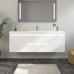 Vanity Art 48- Inch Bathroom Wall Hung LED Vanity in White w/ Single Basin Vanity Top in White Resin - VA6048WL