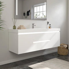 Vanity Art 48- Inch Bathroom Wall Hung LED Vanity in White w/ Single Basin Vanity Top in White Resin - VA6048WL