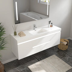 Vanity Art 48- Inch Bathroom Wall Hung LED Vanity in White w/ Single Basin Vanity Top in White Resin - VA6048WL