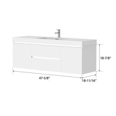 Vanity Art 48- Inch Bathroom Wall Hung LED Vanity in White w/ Single Basin Vanity Top in White Resin - VA6048WL