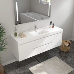 Vanity Art 48-Inch  Bathroom Wall Hung Vanity in White with Single Basin Vanity Top in White Resin- VA6048W