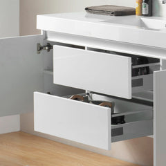 Vanity Art 48-Inch  Bathroom Wall Hung Vanity in White with Single Basin Vanity Top in White Resin- VA6048W