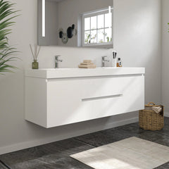 Vanity Art 60-Inch Bathroom Wall Hung Vanity in White with Double Basin Top in White Resin - VA6060DW