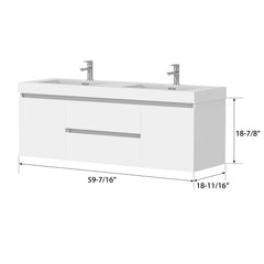 Vanity Art 60-Inch Bathroom Wall Hung Vanity in White with Double Basin Top in White Resin - VA6060DW