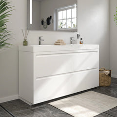 Vanity Art 60-Inch Bathroom Vanity in White with Double Basin Vanity Top in White Resin - VA6060DWF