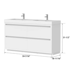 Vanity Art 60-Inch Bathroom Vanity in White with Double Basin Vanity Top in White Resin - VA6060DWF