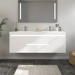 Vanity Art 60-Inch LED Lighted Wall-Hung Double Sink Bathroom Vanity with White Resin Top - VA6060DWL