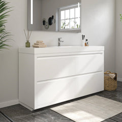 Vanity Art Annecy 60-Inch Bathroom Vanity in White with Single Basin Top in White Resin - VA6060WF