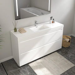 Vanity Art Annecy 60-Inch Bathroom Vanity in White with Single Basin Top in White Resin - VA6060WF