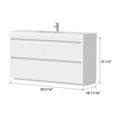 Vanity Art Annecy 60-Inch Bathroom Vanity in White with Single Basin Top in White Resin - VA6060WF