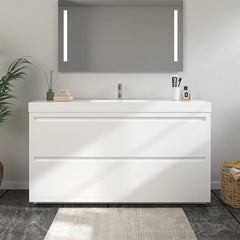 Vanity Art Annecy 60-Inch Bathroom Vanity in White with Single Basin Top in White Resin - VA6060WF