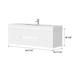 Vanity Art 60-Inch Bathroom Wall Hung LED Vanity in White w/ Single Basin Vanity Top in White Resin- VA6060WL