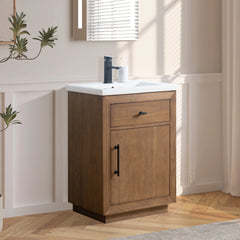 Vanity Art 24”  Single Sink Bathroom Vanity in Tan with Ceramic Top in White - VA7024-T