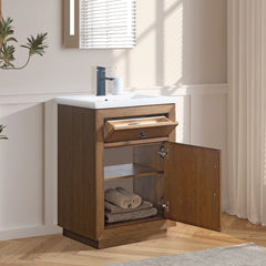 Vanity Art 24”  Single Sink Bathroom Vanity in Tan with Ceramic Top in White - VA7024-T