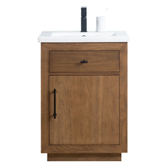 Vanity Art 24”  Single Sink Bathroom Vanity in Tan with Ceramic Top in White - VA7024-T