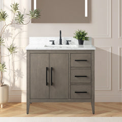 Vanity Art 36"  Single Sink Bathroom Vanity Cabinet with Engineered Marble Top in White - VA9036