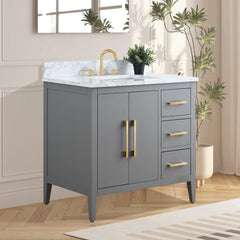 Vanity Art 36"  Single Sink Bathroom Vanity Cabinet with Engineered Marble Top in White - VA9036
