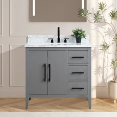 Vanity Art 36"  Single Sink Bathroom Vanity Cabinet with Engineered Marble Top in White - VA9036
