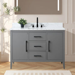 Vanity Art 48'' Single Sink Bathroom Vanity Cabinet with Engineered Marble Top - VA9048