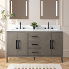 Vanity Art 60"  Double Sink Bathroom Vanity Cabinet with Engineered Marble Top in White - VA9060D