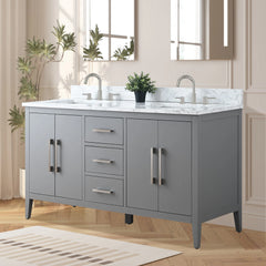 Vanity Art 60"  Double Sink Bathroom Vanity Cabinet with Engineered Marble Top in White - VA9060D