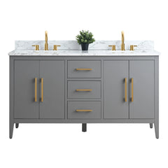 Vanity Art 60"  Double Sink Bathroom Vanity Cabinet with Engineered Marble Top in White - VA9060D