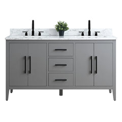 Vanity Art 60"  Double Sink Bathroom Vanity Cabinet with Engineered Marble Top in White - VA9060D