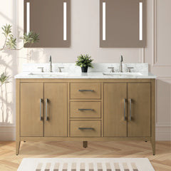 Vanity Art 60"  Double Sink Bathroom Vanity Cabinet with Engineered Marble Top in White - VA9060D