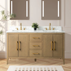 Vanity Art 60"  Double Sink Bathroom Vanity Cabinet with Engineered Marble Top in White - VA9060D