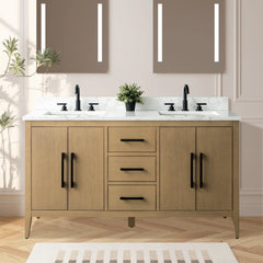 Vanity Art 60"  Double Sink Bathroom Vanity Cabinet with Engineered Marble Top in White - VA9060D