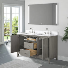 Vanity Art 54" Double Sink Freestanding Bathroom Vanity Cabinet with Marble Top - CVK54D