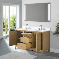 Vanity Art 54" Double Sink Freestanding Bathroom Vanity Cabinet with Marble Top - CVK54D
