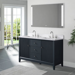 Vanity Art 54" Double Sink Freestanding Bathroom Vanity Cabinet with Marble Top - CVK54D