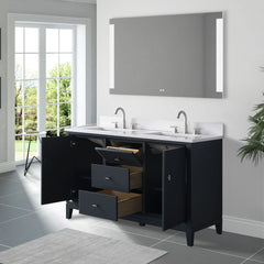 Vanity Art 54" Double Sink Freestanding Bathroom Vanity Cabinet with Marble Top - CVK54D
